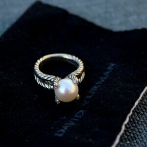 David Yurman Cable Pearl Ring with Diamonds - NEW - Size 7